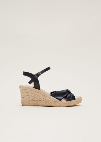 Phase Eight Leather Knot Front Espadrilles Heels Navy Canada | ACUNQX-251